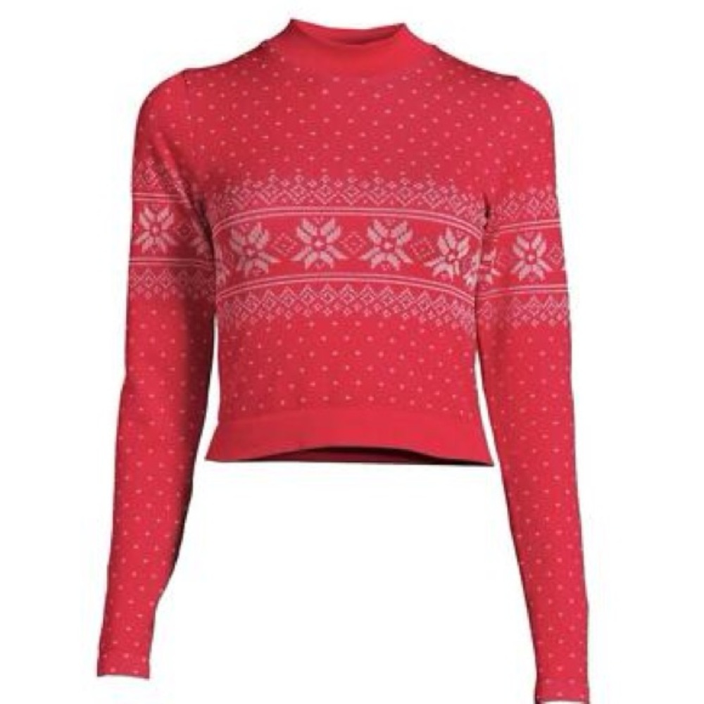 Avía Red Christmas Fair Isle Long Sleeve Active Top